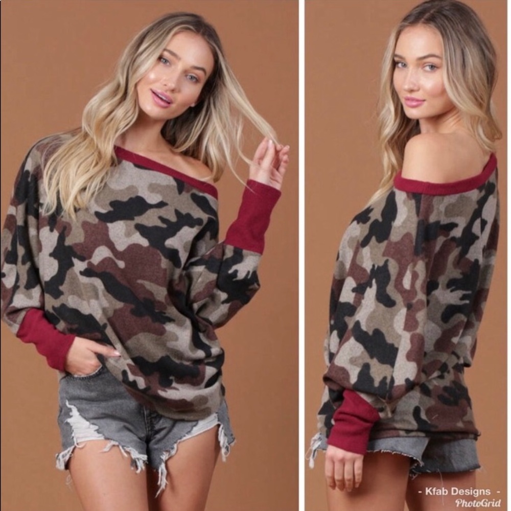 Camo brushed sweater top